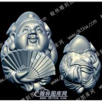 核雕扇子财神立体圆雕图（HDCS-013）
