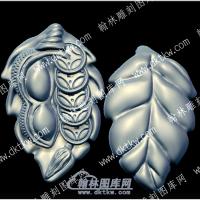 核雕树叶花生铜钱串立体圆雕图（HDQT-3）