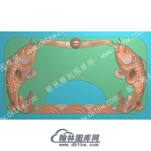 双鲤鱼水波纹茶盘精雕图（HYCP-024）