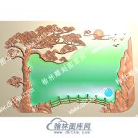 松树海鸥山茶盘精雕图（HYCP-071）