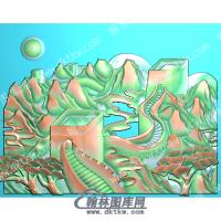 长城松树山水建筑精雕图（ZSSS-105）