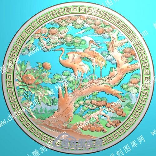 中式花回纹框松鹤精雕图（ZSZW-427）