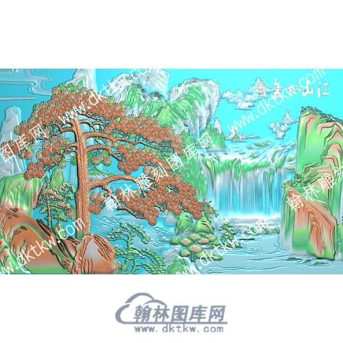 中式瀑布松鹤精雕图（ZSZW-404）