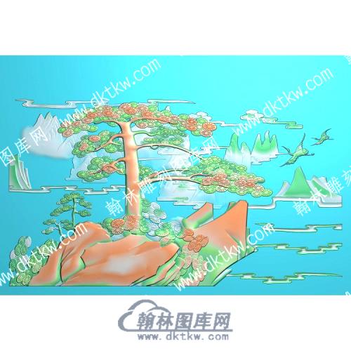 中式山松鹤精雕图（ZSZW-381）
