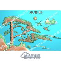 中式迎客松山瀑布松鹤精雕图（ZSZW-386）