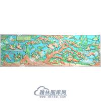 中式迎客松祥云梅花松鹤精雕图（ZSZW-418）