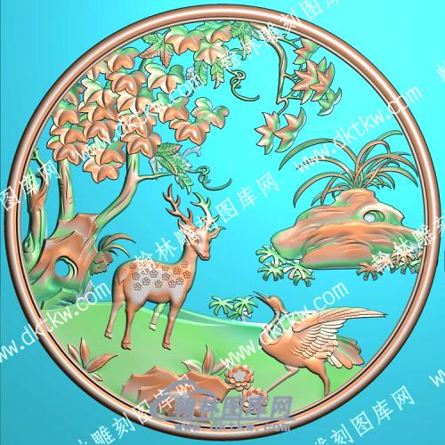 中式梅花鹿仙鹤精雕图（ZSDW-508）