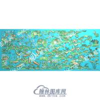 中式荷叶莲花莲蓬鲤鱼水草精雕图（ZSZW-694）