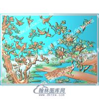 中式花鸟孔雀精雕图（ZSDW-523）