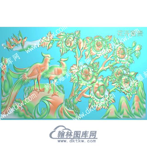 中式花开富贵锦鸡花鸟精雕图（ZSDW-529）