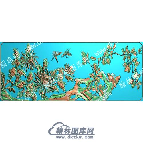 中式蝴蝶菊花精雕图（ZSZW-703）