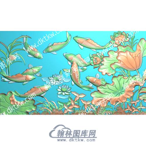 中式荷叶鲤鱼水草荷花精雕图（ZSZW-144）