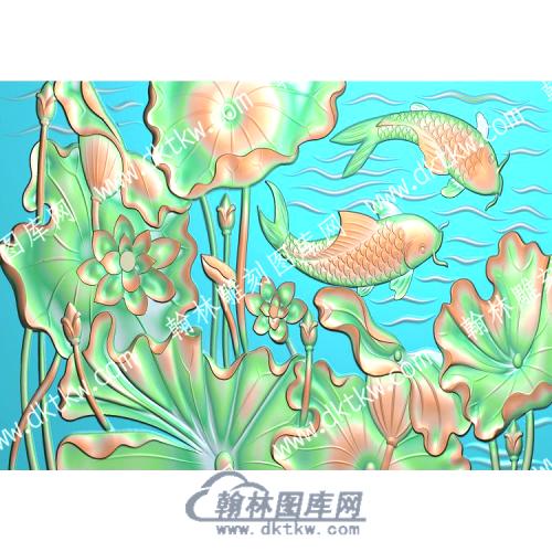 中式荷叶莲花鲤鱼精雕图（ZSZW-173）