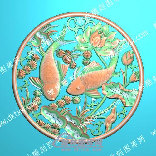 中式荷叶莲花鲤鱼水草精雕图（ZSZW-250）