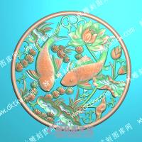 中式荷叶莲花鲤鱼水草精雕图（ZSZW-250）