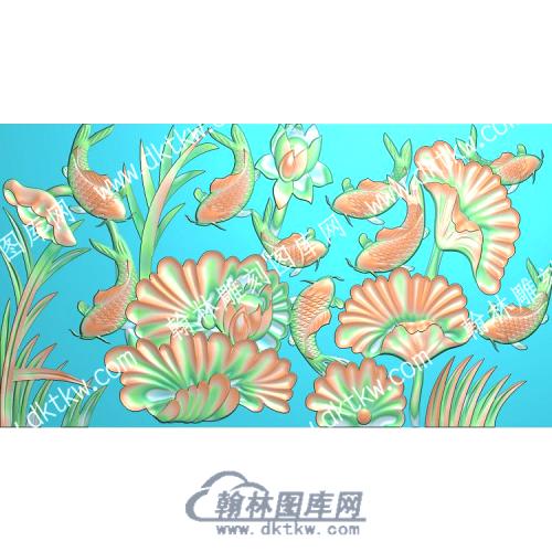 中式荷叶莲花鲤鱼水草精雕图（ZSZW-253）