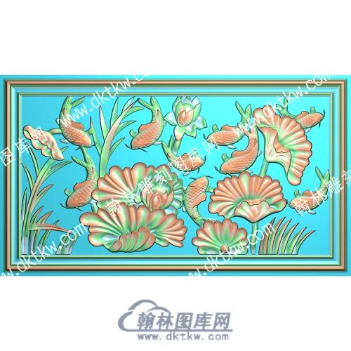 中式荷叶莲花水草鲤鱼精雕图（ZSZW-254）