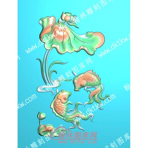中式金鱼荷叶莲花精雕图（ZSZW-252）