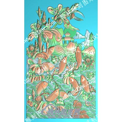 中式鲤鱼荷花精雕图（ZSZW-138）
