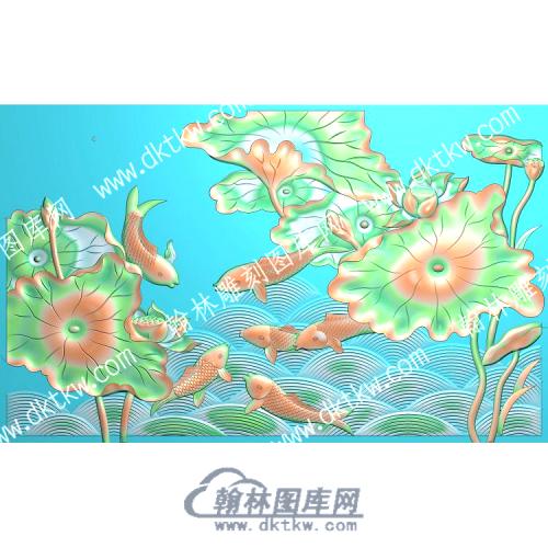 中式鲤鱼荷叶莲蓬莲花水波纹精雕图（ZSZW-209）