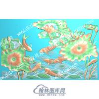 中式鲤鱼荷叶莲蓬莲花水波纹精雕图（ZSZW-209）