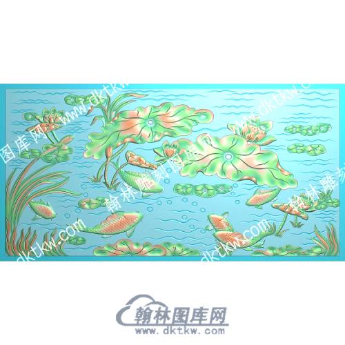 中式鲤鱼莲花莲蓬荷叶水草精雕图（ZSZW-246）