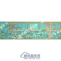 中式莲花荷叶莲蓬古代建筑枫树桥精雕图（ZSZW-224）
