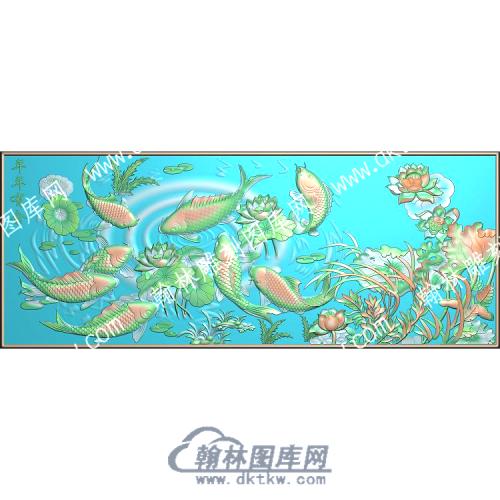 中式年年有余荷花荷叶鲤鱼荷花精雕图（ZSZW-145）