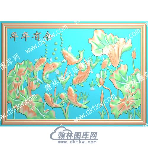 中式年年有余荷叶莲花鲤鱼荷花精雕图（ZSZW-149）