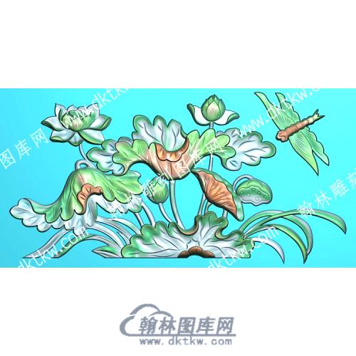 中式蜻蜓荷叶莲花莲蓬精雕图（ZSZW-259）