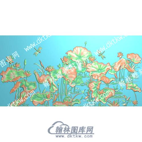 中式蜻蜓荷叶莲花水草精雕图（ZSZW-192）