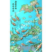 中式松树安康幸福年年有鱼鲤鱼荷叶莲花精雕图（ZSZW-167）