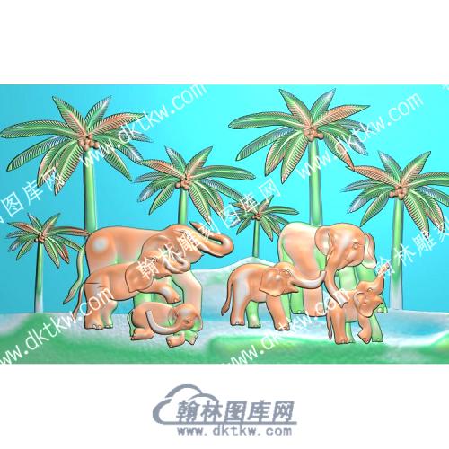 大象椰树精雕图（ZSDW-417）