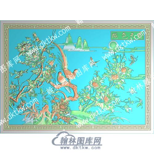 中式国色天香牡丹花鸟精雕图（ZSZW-274）