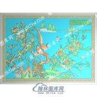 中式国色天香牡丹花鸟精雕图（ZSZW-274）