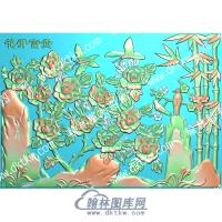 中式花开富贵蝴蝶梅花竹子牡丹花鸟精雕图（ZSZW-370）