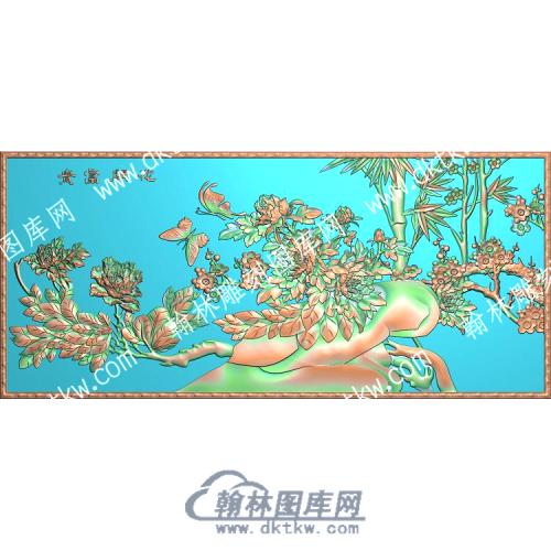 中式花开富贵蝴蝶竹子牡丹精雕图（ZSZW-335）