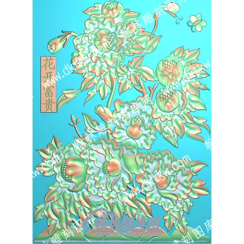 中式花开富贵牡丹蝴蝶鸟精雕图（ZSZW-339）