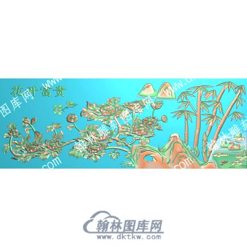 中式花开富贵牡丹蝴蝶竹子精雕图（ZSZW-280）