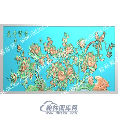 中式花开富贵牡丹花鸟精雕图（ZSZW-261）