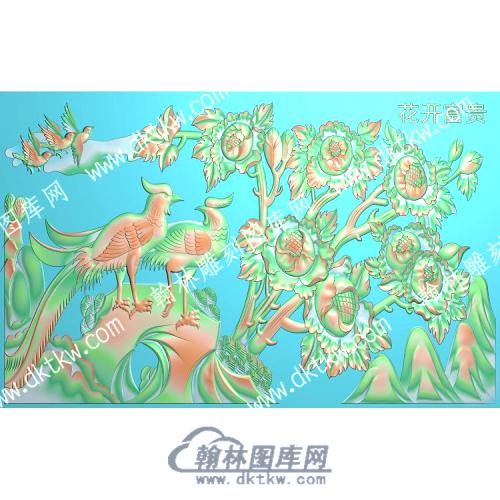 中式花开富贵牡丹花鸟精雕图（ZSZW-281）