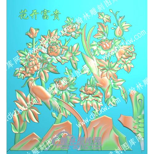 中式花开富贵牡丹锦鸡精雕图（ZSZW-314）