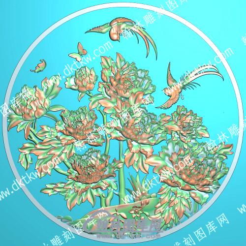 中式牡丹蝴蝶花鸟精雕图（ZSZW-296）