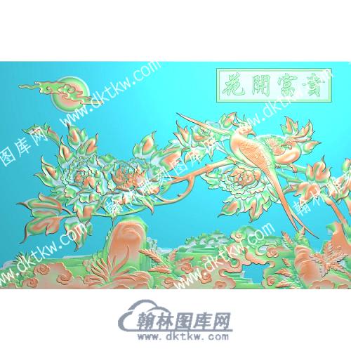 中式牡丹花开富贵锦鸡精雕图（ZSZW-326）
