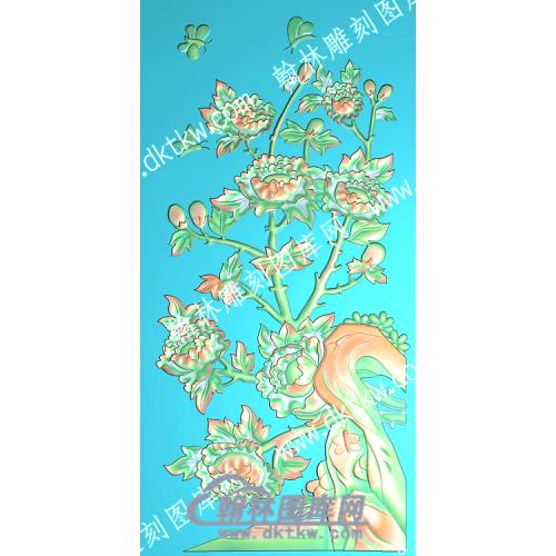 中式牡丹花鸟蝴蝶精雕图（ZSZW-299）