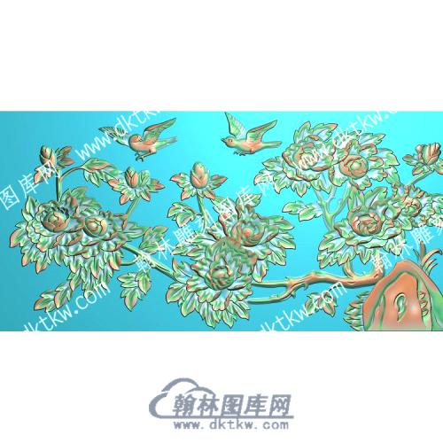 中式牡丹花鸟精雕图（ZSZW-334）