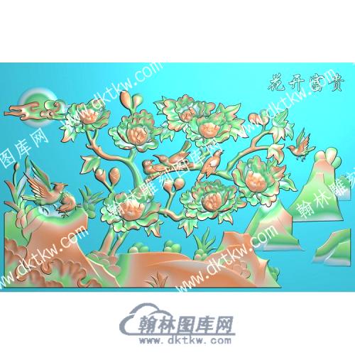 中式牡丹花鸟精雕图（ZSZW-355）