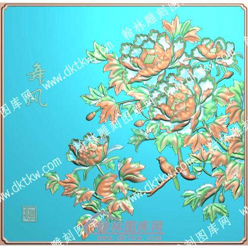 中式牡丹花鸟精雕图（ZSZW-364）