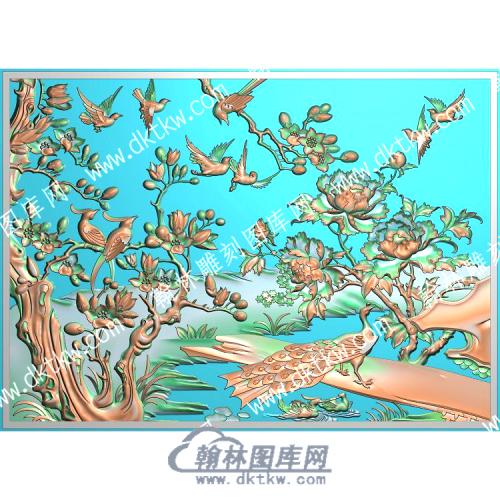 中式牡丹花鸟精雕图（ZSZW-365）