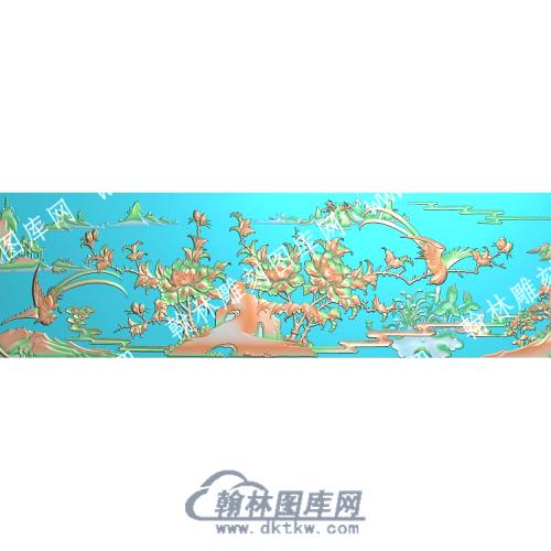 中式牡丹锦鸡山水精雕图（ZSZW-347）